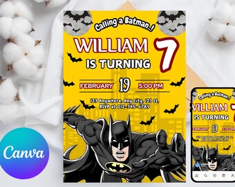 Editable Superhero Invitation, Bat Party Invite,Bat Birthday Invitation,Editable Bat Superhero Invitation,Bat Guy Birthday Party Invitation
