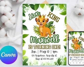 Lion King Birthday Invitation | Simba Invitation | King Lion Invitation | It's a King Birthday | Jungle Birthday Invite | Canva Template
