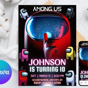 Among us invitation Birthday Invitation | Kids Birthday Invitation | Amoung us Game invite | Digital Editable Personalized Canva Printable