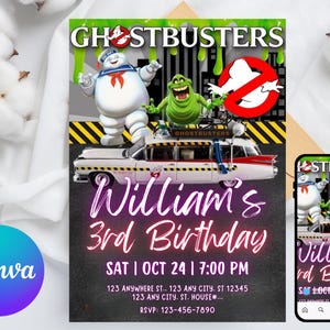 Editable Ghostbusters Birthday Invitation | Printable Ghostbusters Party Invitations, Kids Party Template, Invite in Canva, Instant Download