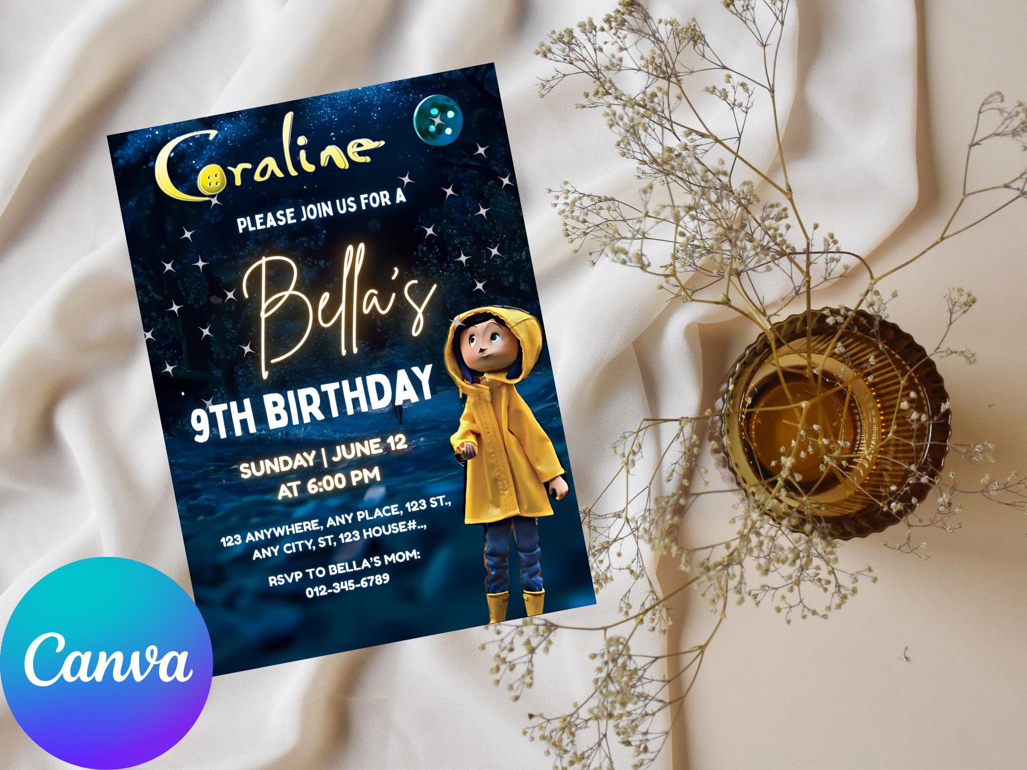 Editable Coraline Invitation Canva, Printable Coraline Birthday ...