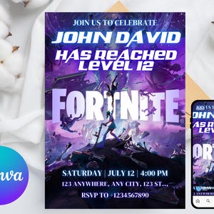 Fort Game Birthday Invitation Editable Birthday Invite download CANVA Birthday Party Template Video Game Birthday Gamer Card Gamer Party