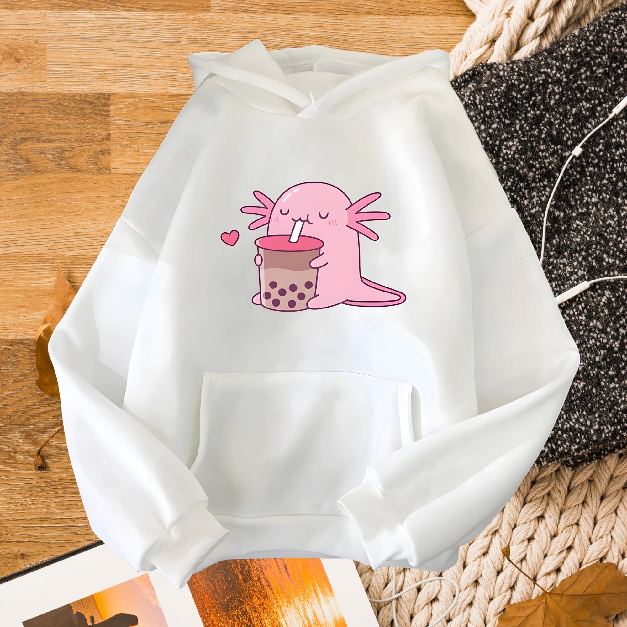 Axolotl Black Pattern Print Men Pullover Hoodie