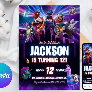 Fort Game Birthday Invitation Editable Birthday Invite download CANVA Birthday Party Template Video Game Birthday Gamer Card Gamer Party