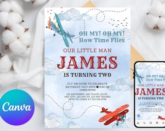 Editable Airplane Birthday Invitation, Time Flies Birthday Invitation, Kid Birthday Invite, Boy Birthday Invite, Printable, Instant Download