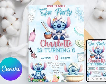 Personalized Stitch Spa Party Invitation, Stitch Birthday Spa Party Invite, Stitch Spa Party Invite, Stitch Spa Theme Birthday Invite