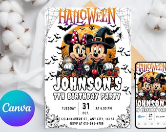 Editable Mickey Mouse Halloween Birthday Invitation| Mickey Birthday Invite| Spooky Mickey Mouse Invitation| Halloween Party Invite| Canva