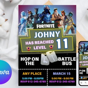 Fort Game Birthday Invitation Editable Birthday Invite download CANVA Birthday Party Template Video Game Birthday Gamer Card Gamer Party