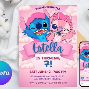 Stitch Birthday Invitation | Editable & Printable Template | Cute Stitch Party Invite | Canva Template | Instant Download