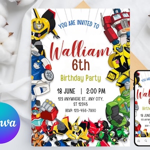 Editable Rescue Bots Transformers Birthday Invitation Template, Printable Rescue Bots Invitation, Digital Autobots Birthday Invite