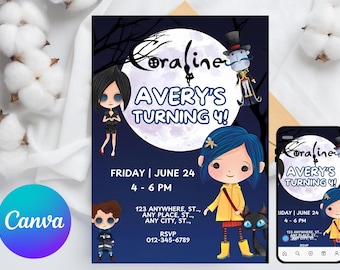 Editable Coraline Invitation | Printable Wybie Birthday Kids invite | Coraline Birthday Party | Digital Coraline Invite | Instant Download