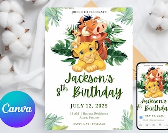 Editable The Lion King Birthday Invitation, Lion King Invitation Birthday, The Lion King Invite, Safari Invitation, Jungle Party Invite
