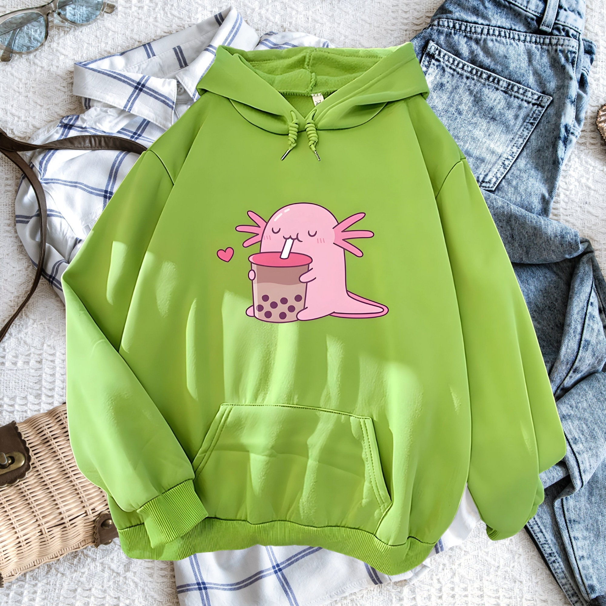 Axolotl Blue Pattern Print Women Pullover Hoodie