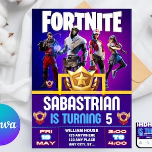 Fort Game Birthday Invitation Editable Birthday Invite download CANVA Birthday Party Template Video Game Birthday Gamer Card Gamer Party