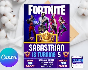 Fort Game Birthday Invitation Editable Birthday Invite download CANVA Birthday Party Template Video Game Birthday Gamer Card Gamer Party