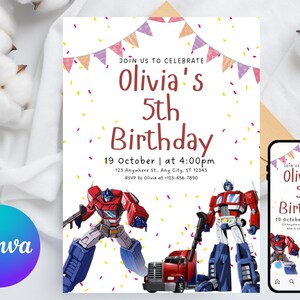 Editable Rescue Bots Transformers Birthday Invitation Template, Printable Rescue Bots Invitation, Digital Autobots Birthday Invite