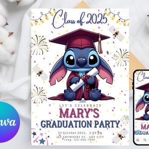 Stitch Graduation Party Invitation | Stitch kindergarten and school Party Invitation | Lilo Angel Invitation Download