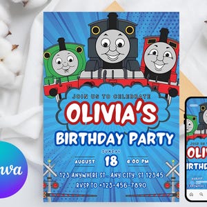 Printable Thomas train Birthday Invitation, editable Thomas party Invite, Birthday Boy, 1st first bday, 2nd second party Chugga Chugga Choo
