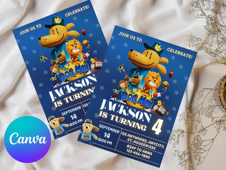 Editable Dog Man Birthday Invitation Template | Dogman Kids Birthday ...