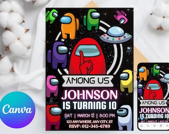 Among us invitation Birthday Invitation | Kids Birthday Invitation | Amoung us Game invite | Digital Editable Personalized Canva Printable