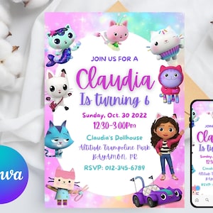 Gabby&#39;s Dollhouse Invite - Kids Birthday, Dollhouse Birthday, Editable Template, Dollhouse Party Invitation, Digital Invitation
