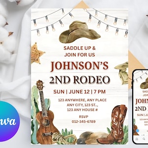 Cowboy Birthday Invitation Editable Country Western Wild West Birthday Invite CANVA EDITABLE Instant download
