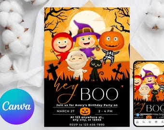 Uitnodiging voor Halloween-feest Digitale Halloween-uitnodigingssjabloon Afdrukbare uitnodiging Lets Get Spooky Ghost Party Trick or Treat Canva-sjabloon