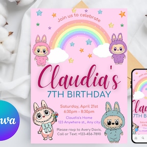 Labubu Birthday Party Invitation, Labubu Birthday Party, Invitation Template, Printable Invite, Canva Editable Template, Instant Download
