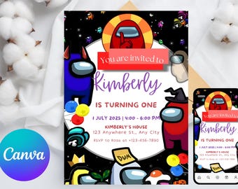 Among us Einladung Geburtstagseinladung | Kindergeburtstagseinladung | Unter uns Spiel einladen | Digital bearbeitbare personalisierte Leinwand bedruckbar
