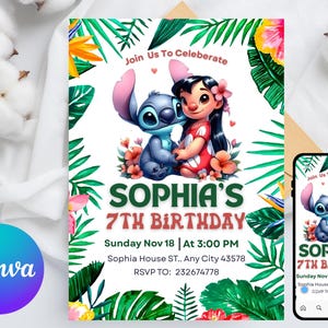 Stitch Birthday Invitation | Editable & Printable Template | Cute Stitch Party Invite | Canva Template | Instant Download