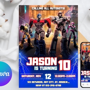 Editable Rescue Bots Transformers Birthday Invitation Template, Printable Rescue Bots Invitation, Digital Autobots Birthday Invite