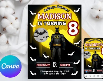 Editable Superhero Invitation, Bat Party Invite,Bat Birthday Invitation,Editable Bat Superhero Invitation,Bat Guy Birthday Party Invitation