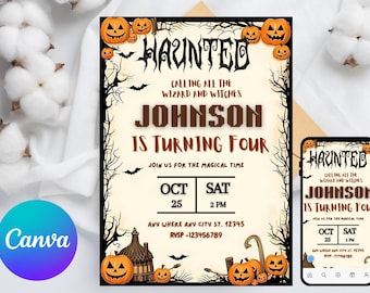 Halloween Party Invitation, Canva Template, Kids Spooky Night Party, Editable Halloween Invitation Halloween Party Invite