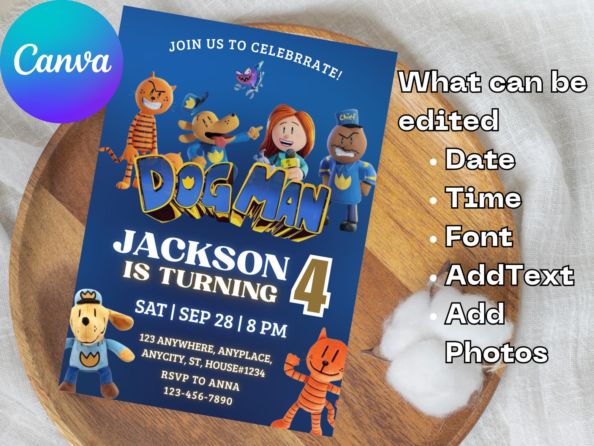 Editable Dog Man Birthday Invitation Template | Dogman Kids Birthday ...