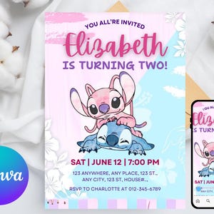 Stitch Birthday Invitation | Editable & Printable Template | Cute Stitch Party Invite | Canva Template | Instant Download