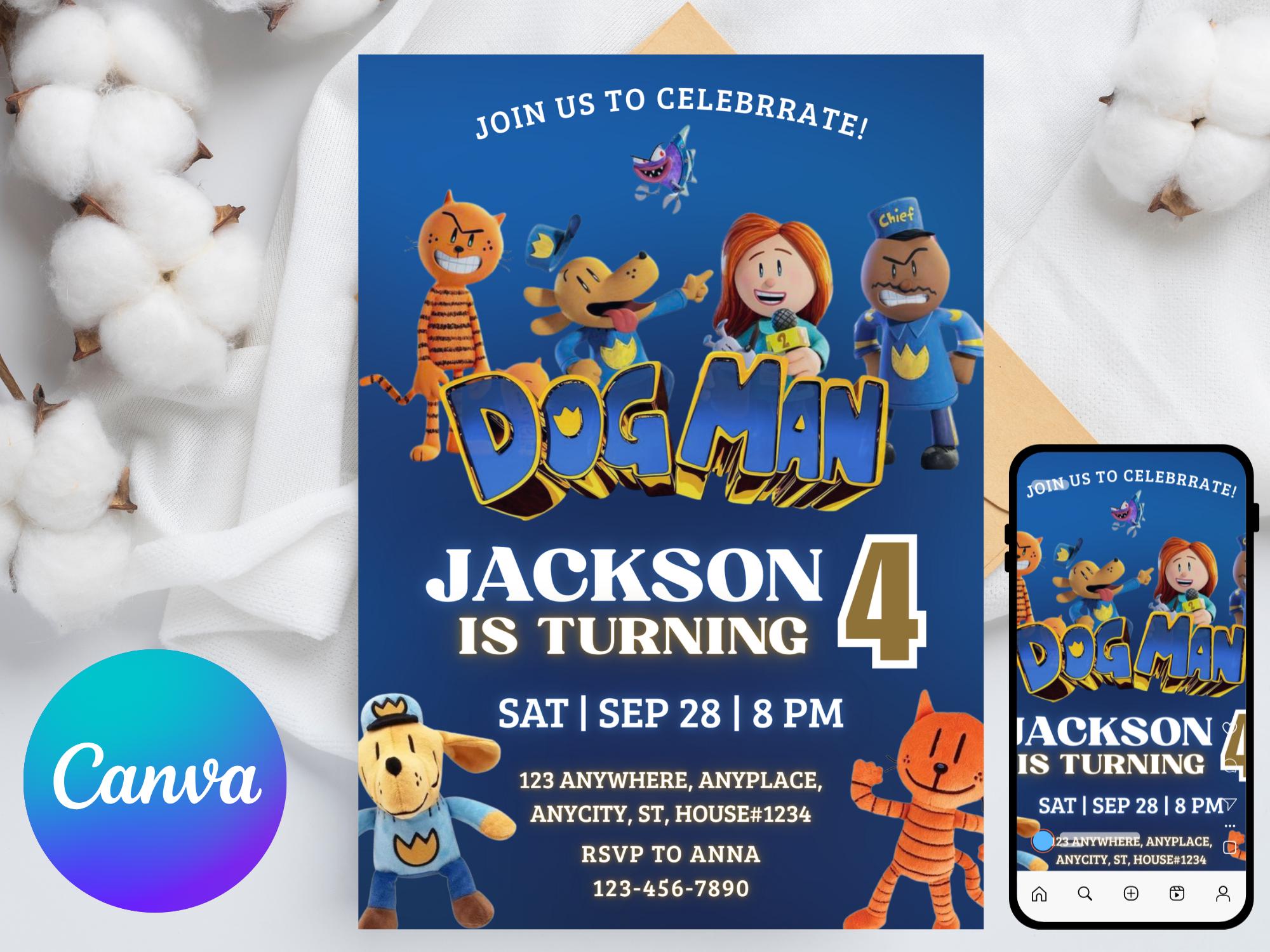 Editable Dog Man Birthday Invitation Template | Dogman Kids Birthday ...