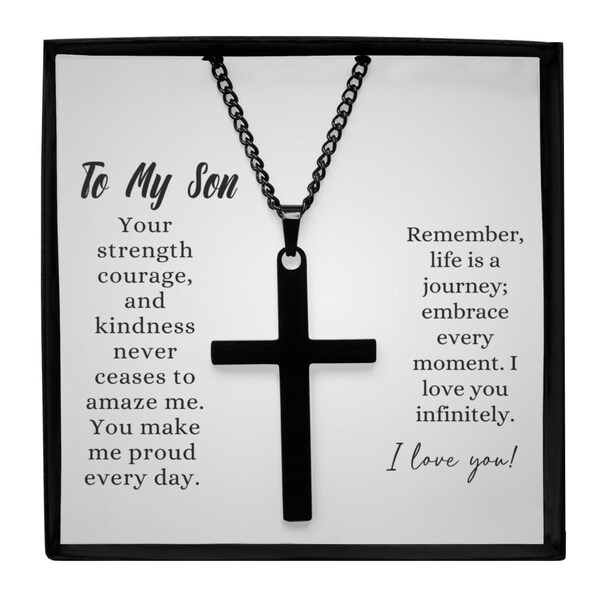 Black brass cross necklace for son, black cross necklace, you are loved, jewelry for my son, gift for my son, male jewelry, gift for a ma...