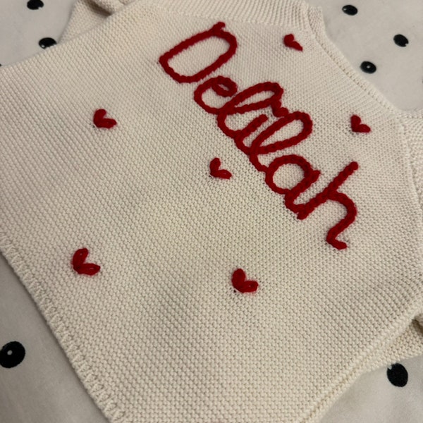 Hand embroidered personalised children's cardigan in cream