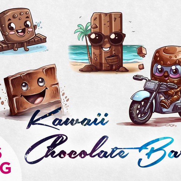 Watercolour Kawaii Chocolate Bar Clipart Colourful Fantasy Snack Food - PNG Downloads for Card Making, Scrapbook, Junk Journal, Paper Crafts