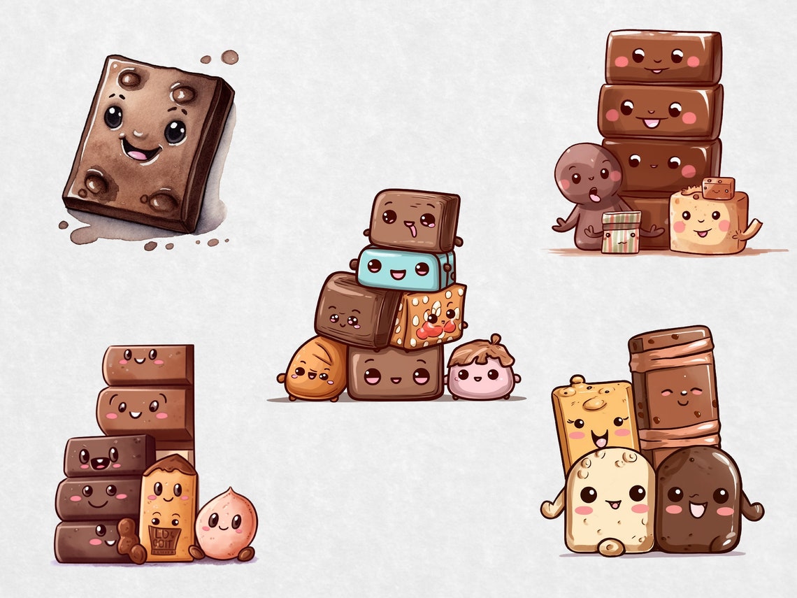 Watercolour Kawaii Chocolate Bar Clipart Colourful Fantasy Snack Food ...