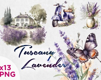 Watercolor Lavender Toscany Clipart spring floral boho- PNG Digital Image Downloads for Card Making, Scrapbook, Junk Journal, Paper Crafts
