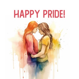 Cartão de amor do orgulho lésbico para impressão, cartão de amor do orgulho, cartão LGBTQ, cartão de aniversário lésbico, aquarela