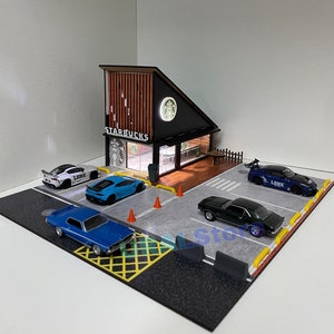 For 1/64 Scale Diecast Model Cars - Cafe Diorama and Parking Lot - Diorama Garage for Diecast Collectors - Christmas Gift for Him