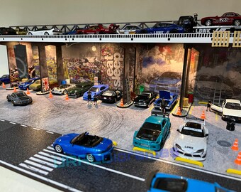 Vitrine de Garage – Présentoir de Garage pour Voitures Miniatures, présentoir de Parking pour modèles de lumière de Collection | Vitrine d'exposition de Voiture, modèle de scène de Voiture