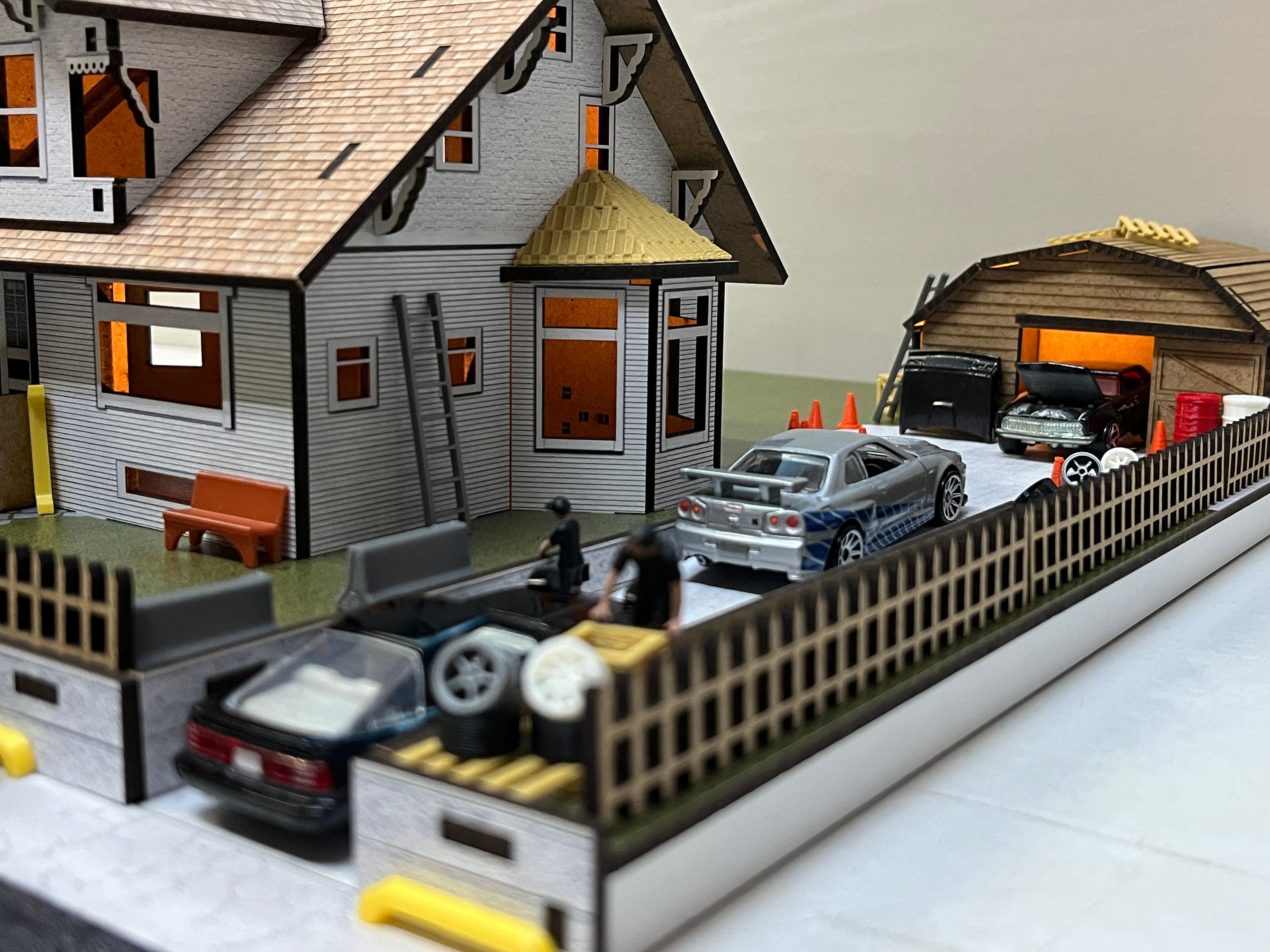 Scena Officina 1:64 Con Attrezzo Allineamento Ruote Rosso - Garage Modellino Resina Auto - Foto 3