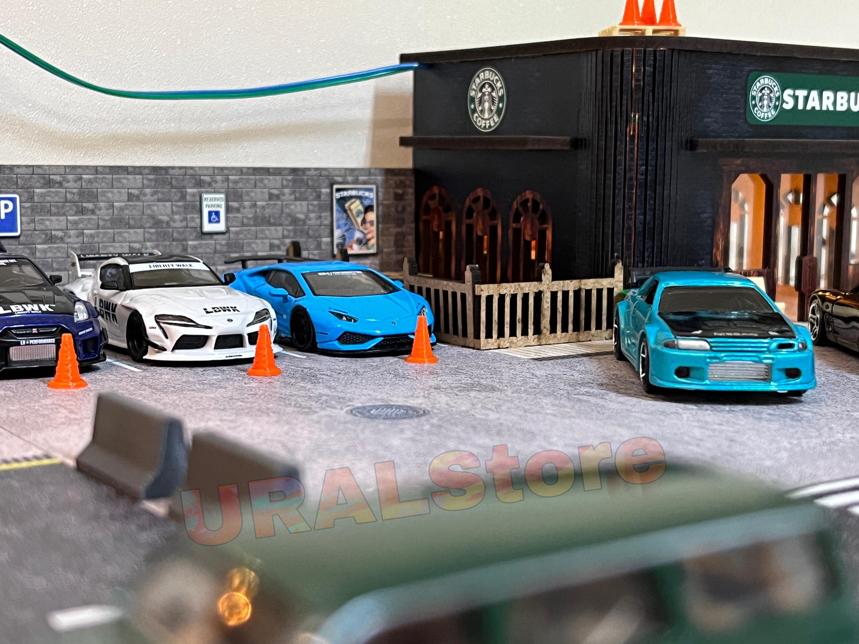 Vitrina Con LED Para Coches A Escala 1/64 - Garage Temático Café, 5 Plazas, Decoración Para Coleccionistas
