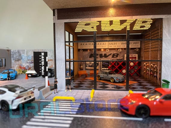 1/64 ショップジオラマ　ガレージ　工場　　RWB 1/64 Diorama RWB Garage Display for Diecast Model Cars - Etsy