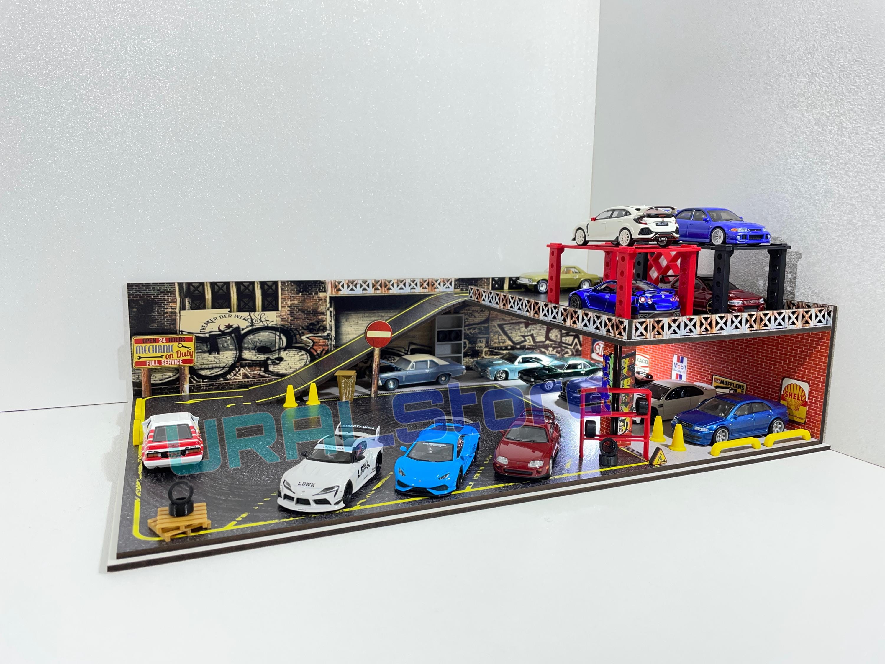 Diorama Garage Display for 1:64 Scale Diecast Model Cars - Double