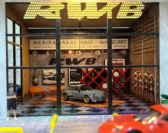 1/64 ショップジオラマ　ガレージ　工場　　RWB 1/64 Diorama RWB Garage Display for Diecast Model Cars - Etsy