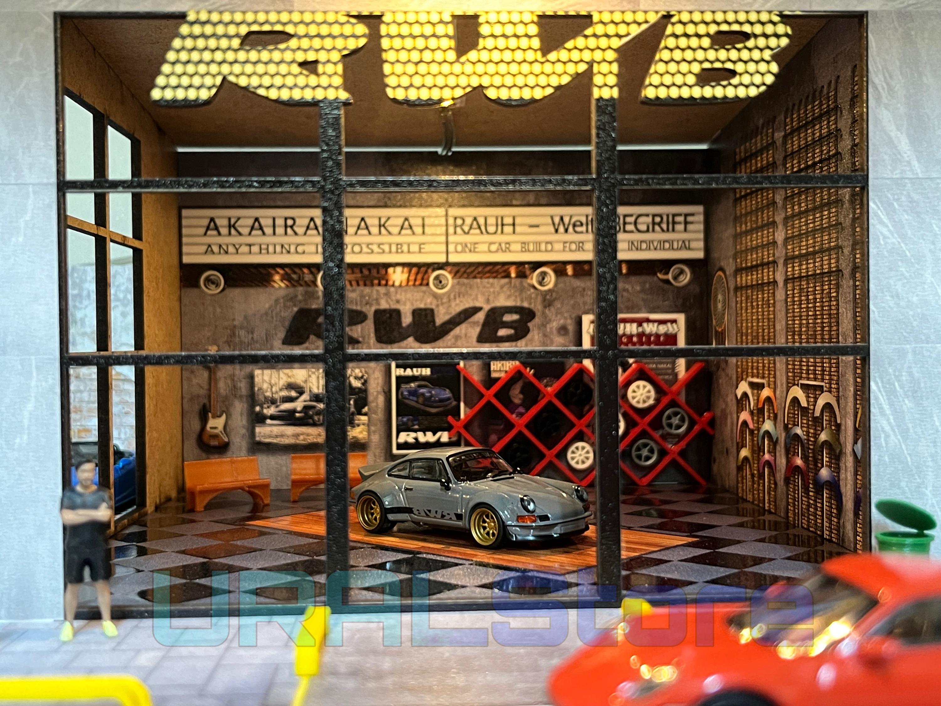 1/64 ショップジオラマ　ガレージ　工場　　RWB 1/64 Diorama RWB Garage Display for Diecast Model Cars - Etsy